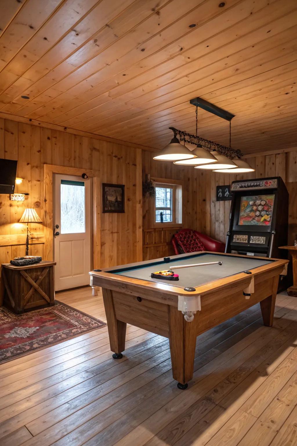 A retreat amusement zone featuring a billiard table at its center.