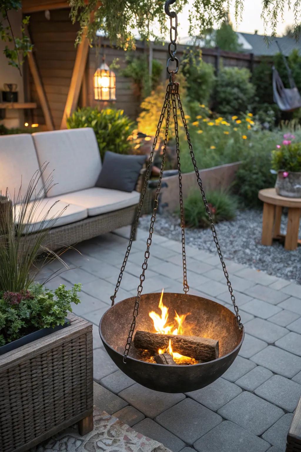 Take your outdoor space to the next level with a suspended brazier pot.