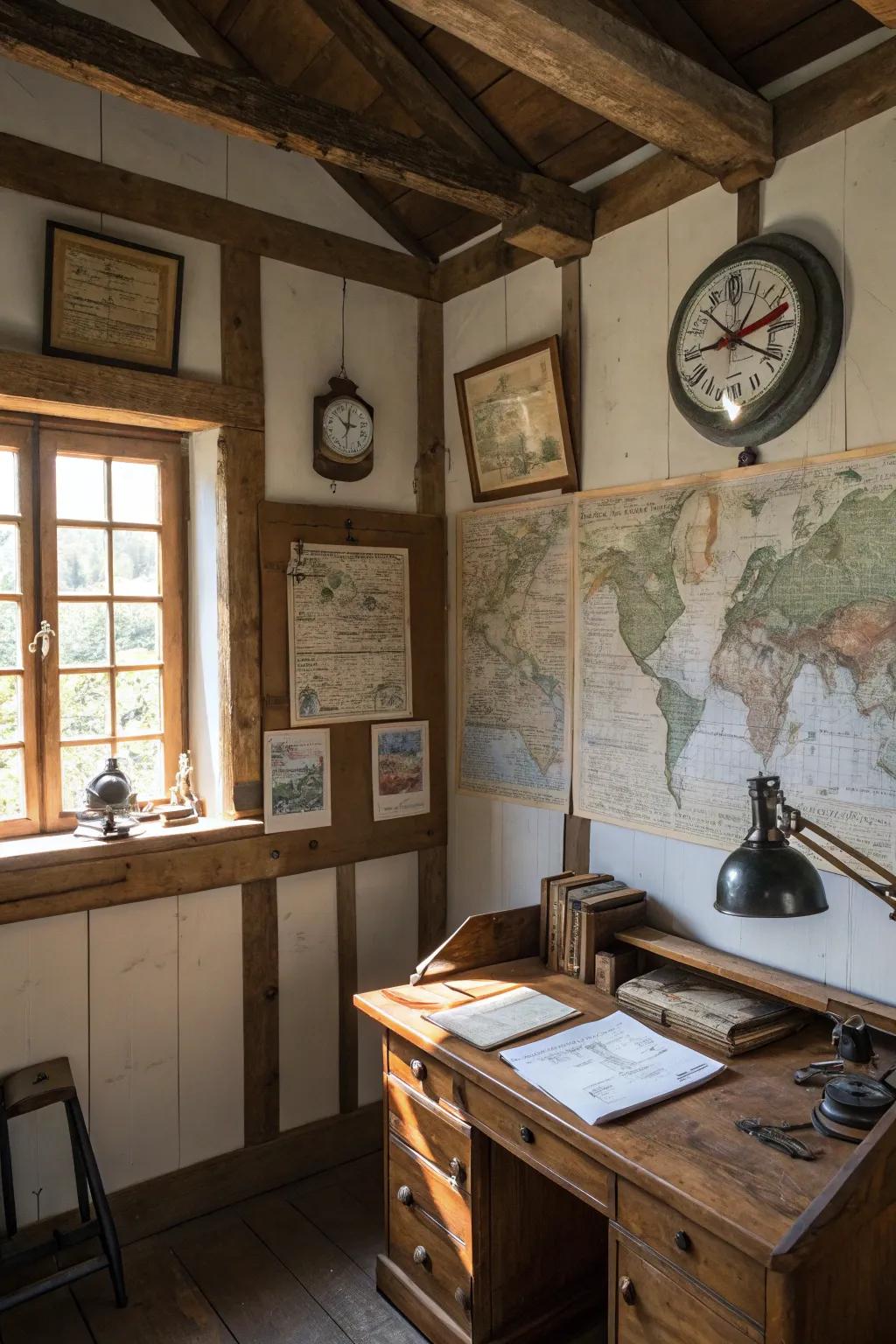 Traditional décor adds personal appeal with historical context to your country-inspired office.