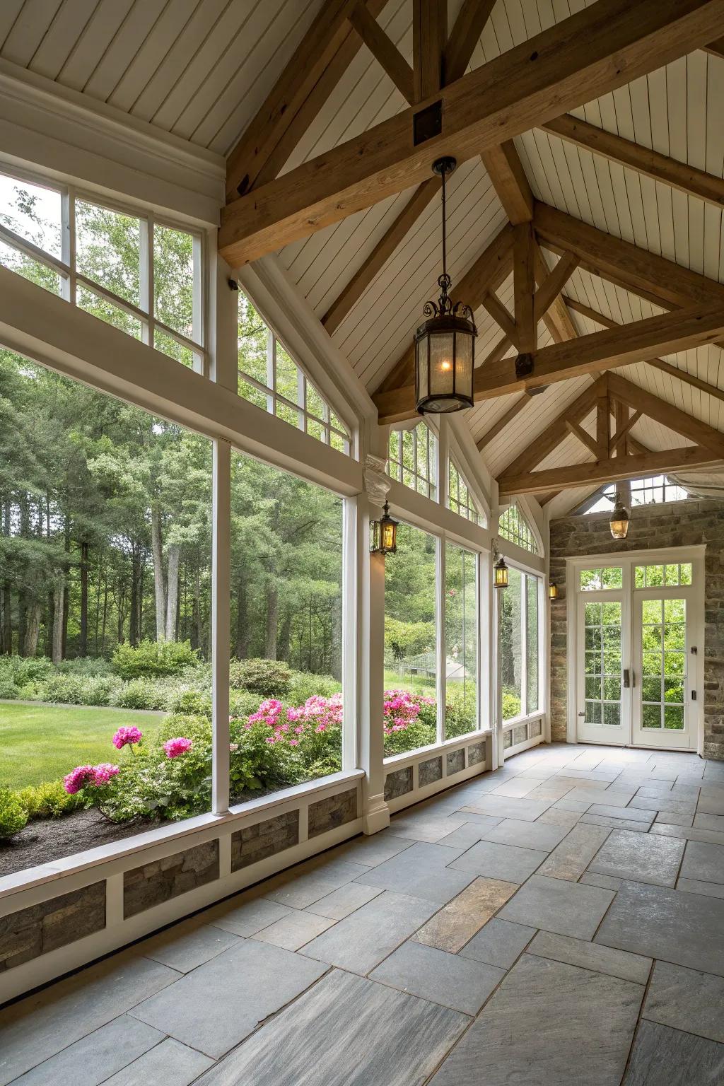 A high pitched ceiling adds sophistication to any porch setting.