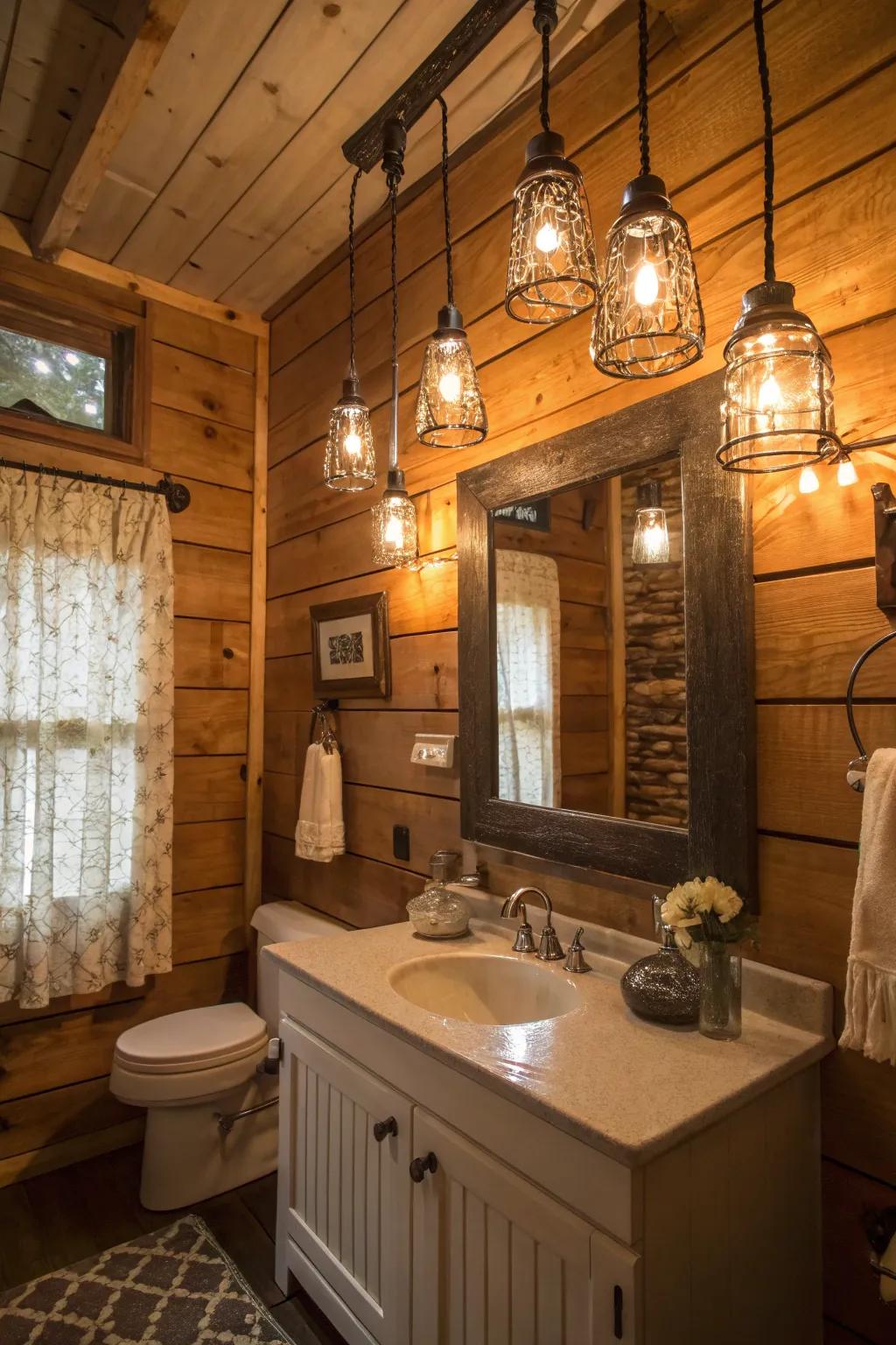 Bottle lights provide a cozy, old-fashioned ambiance.