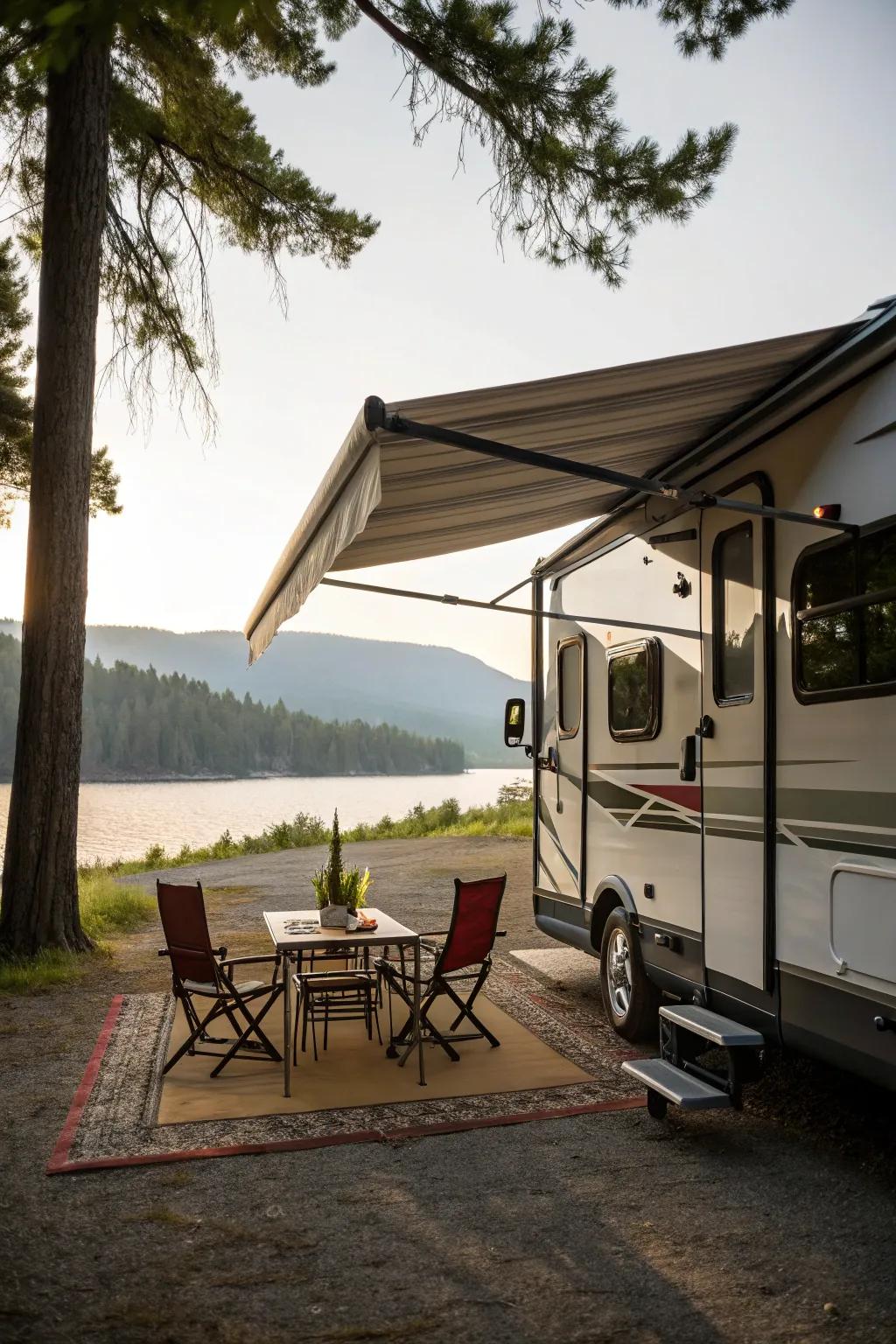 An awning offers shade and expands your living space.