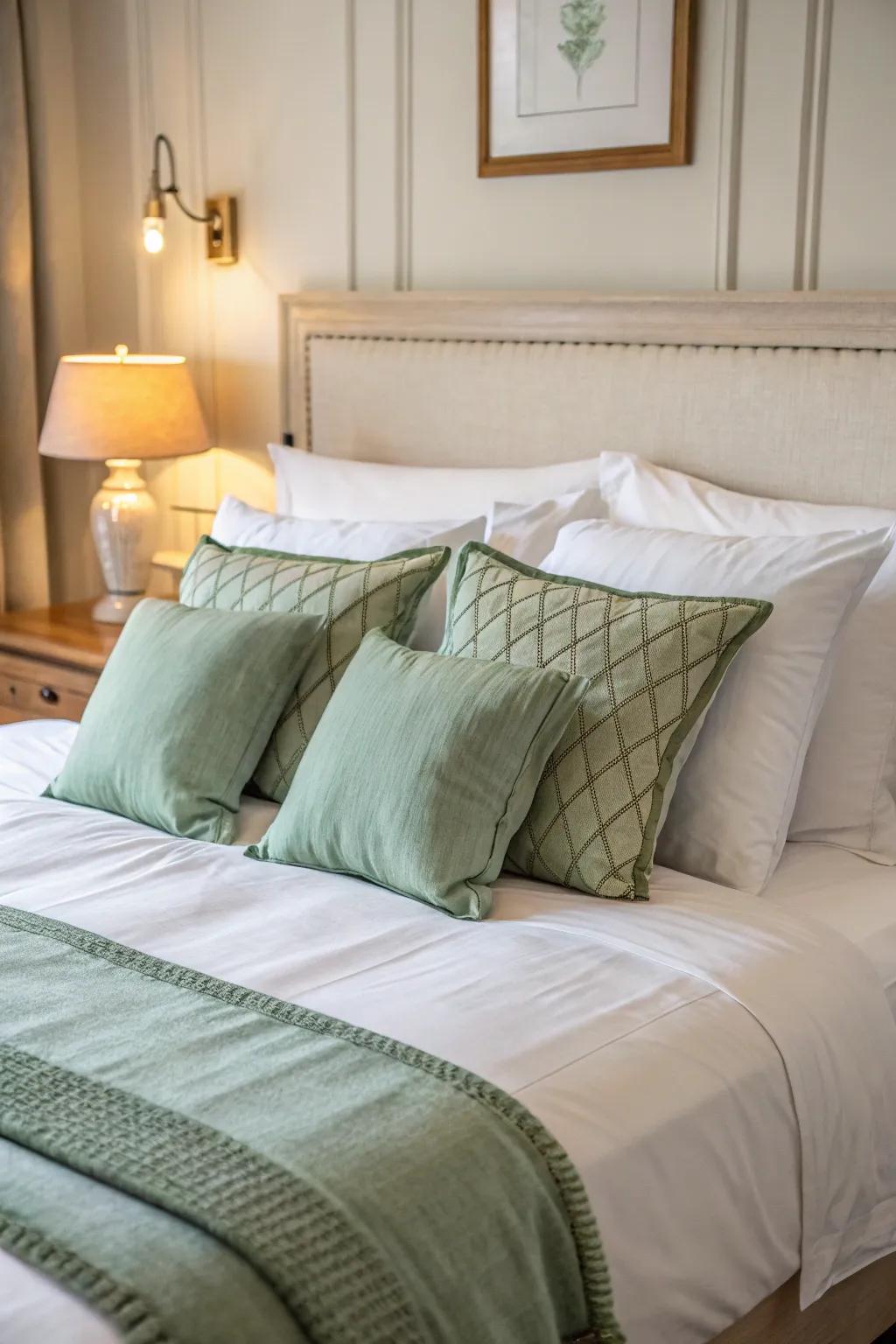 Integrate soft green into your decor via accent cushions.