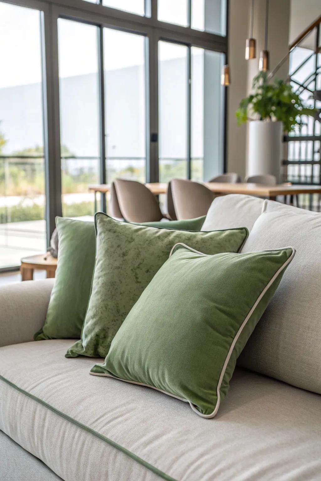 Sage green pillows introduce a fresh, sophisticated touch to home decor.