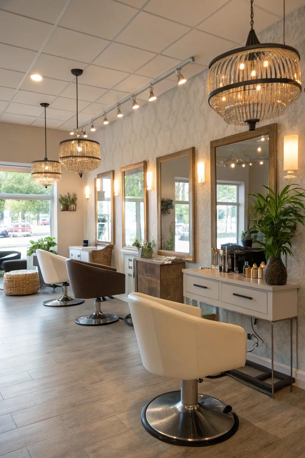 Illumination creating an inviting and cozy salon environment.
