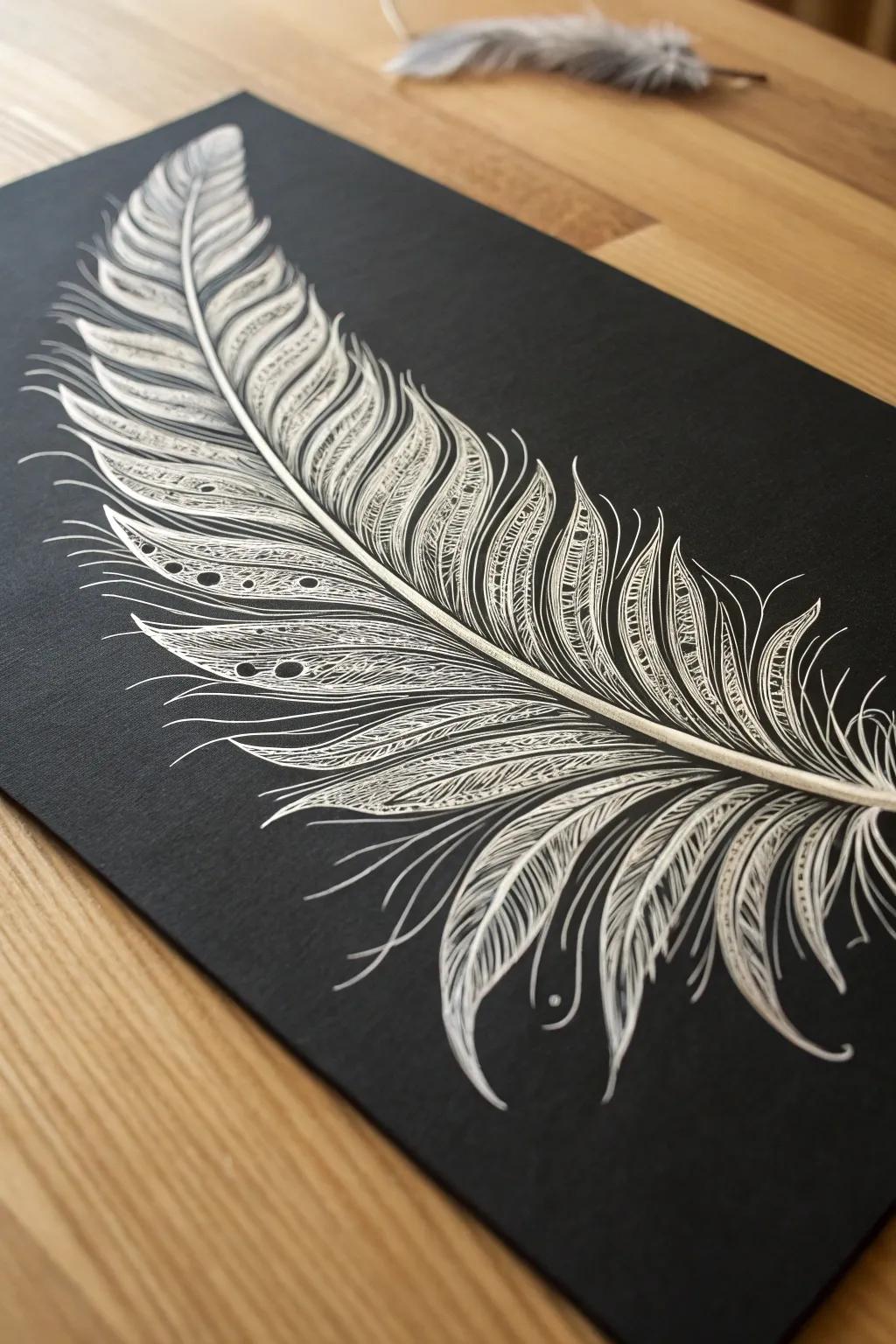 Explore the elegance of high-contrast scratchboard art&mdash;where simplicity meets dramatic flair.