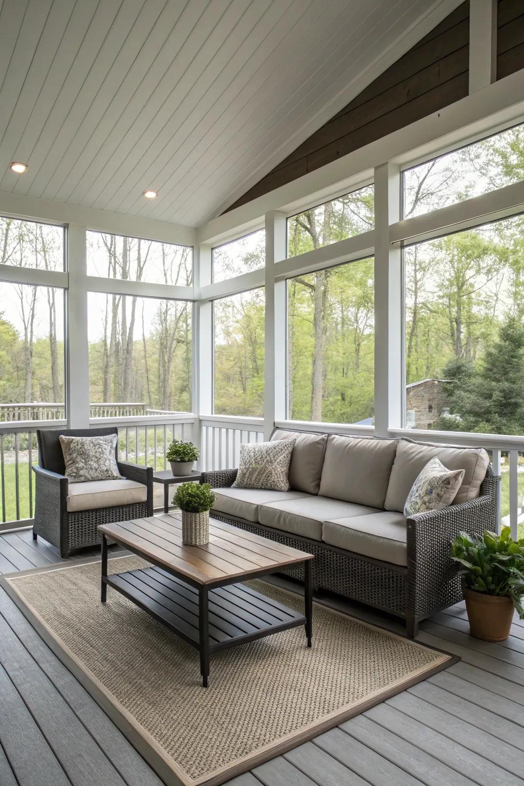 A veranda exuding modern flair radiates refinement and simplicity.