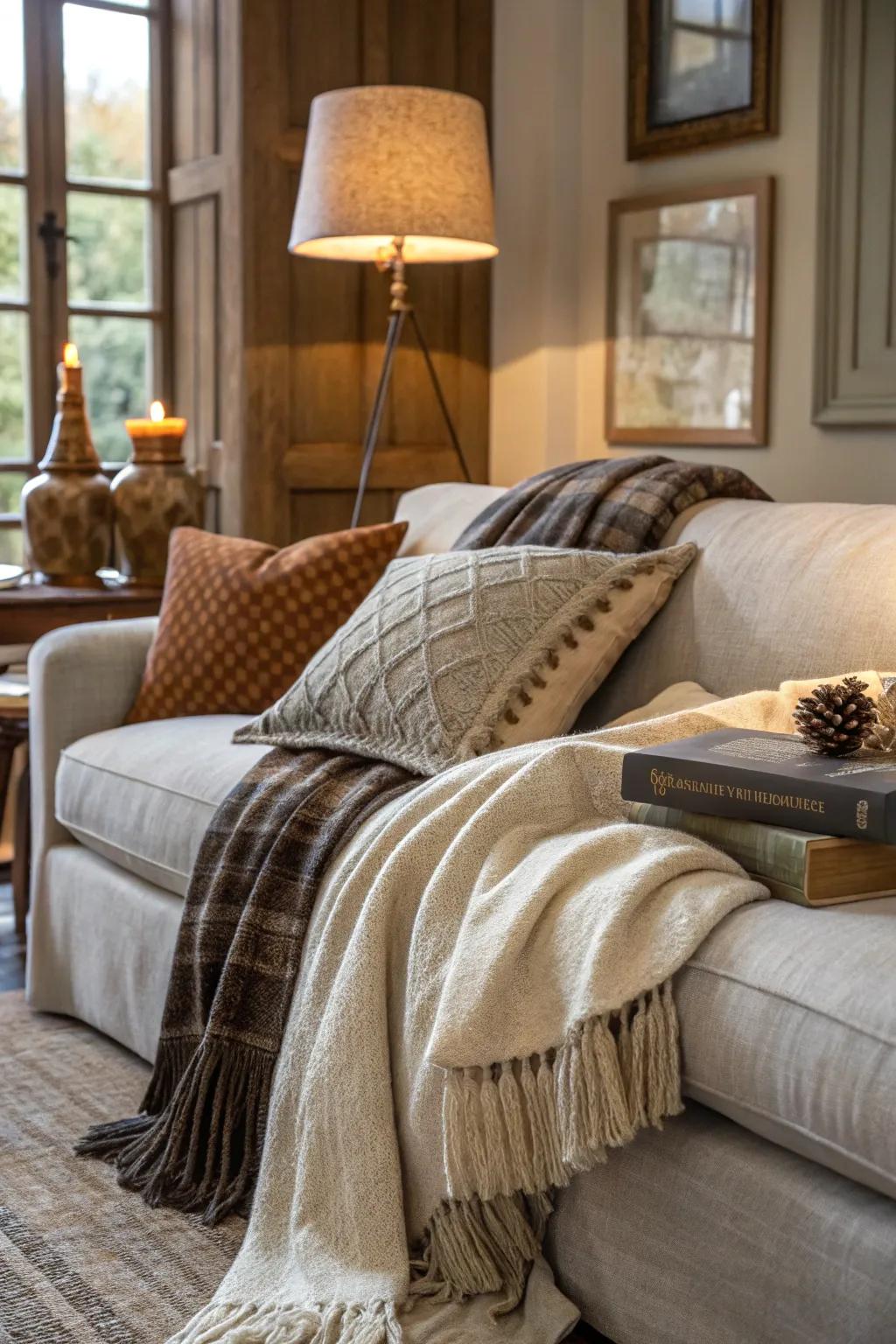 Layered materials contribute depth and warmth.