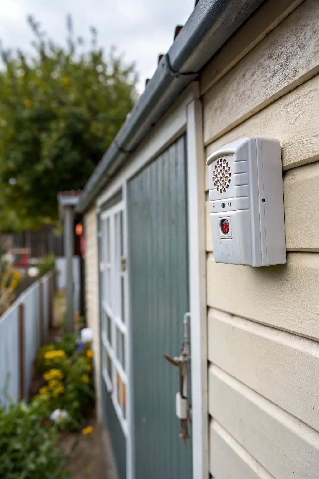 A shed alarm system provides constant protection against unauthorized access.