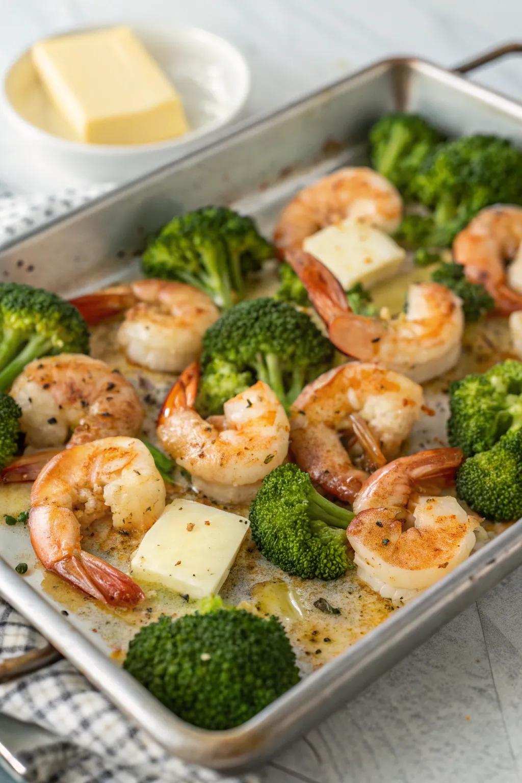 A fast and fulfilling meal of shrimp scampi with green florets.