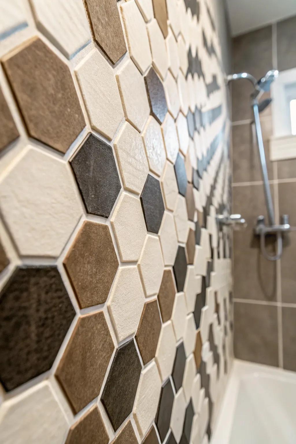 Geometric tiles bring a modern flair with their unique shapes and patterns.