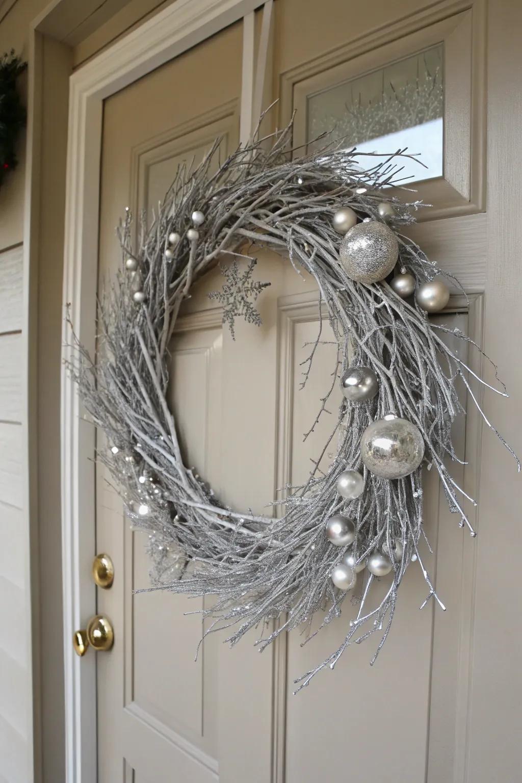 Welcome guests with a chic silver wreath.