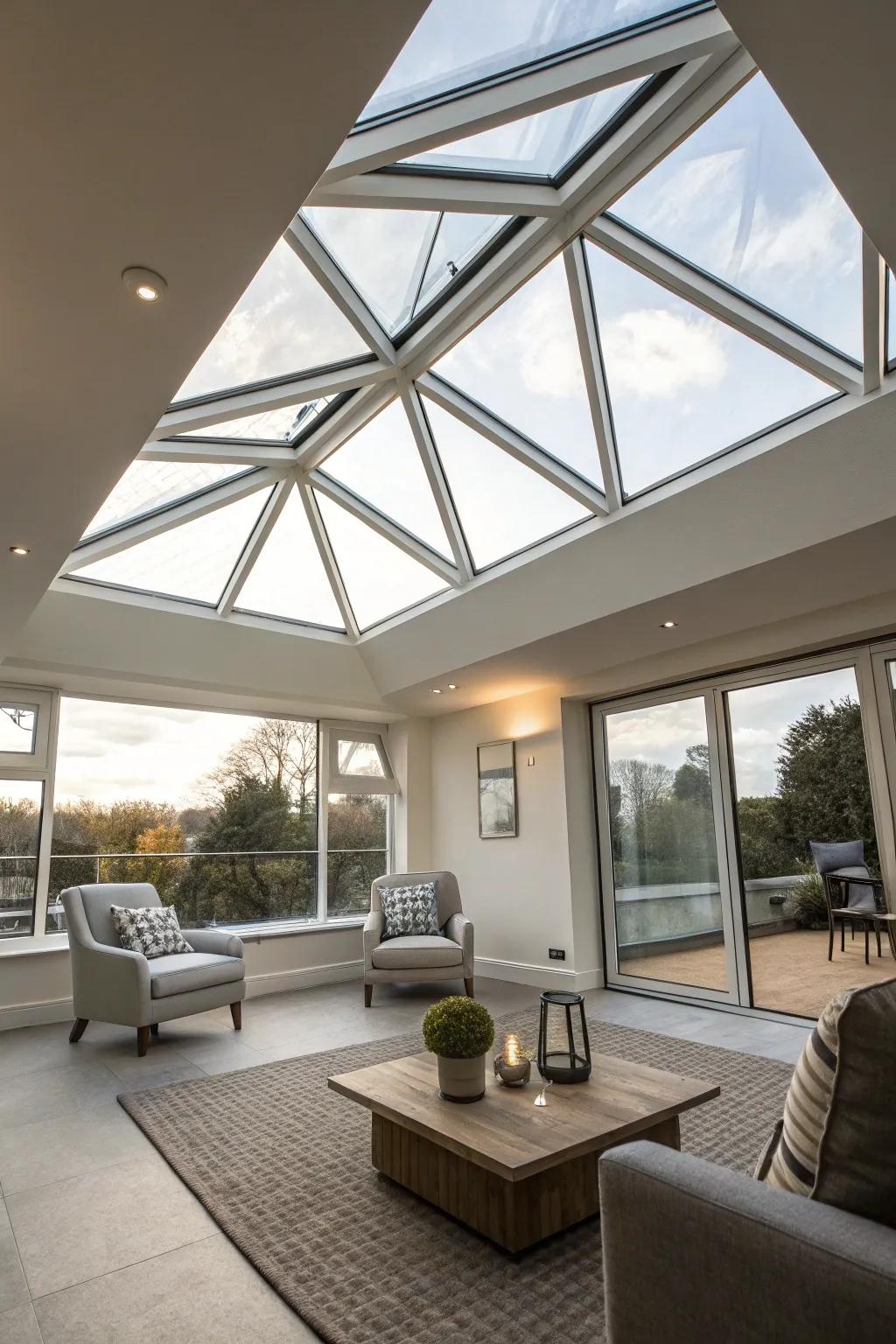An artistic space showcasing a geometric skylight.