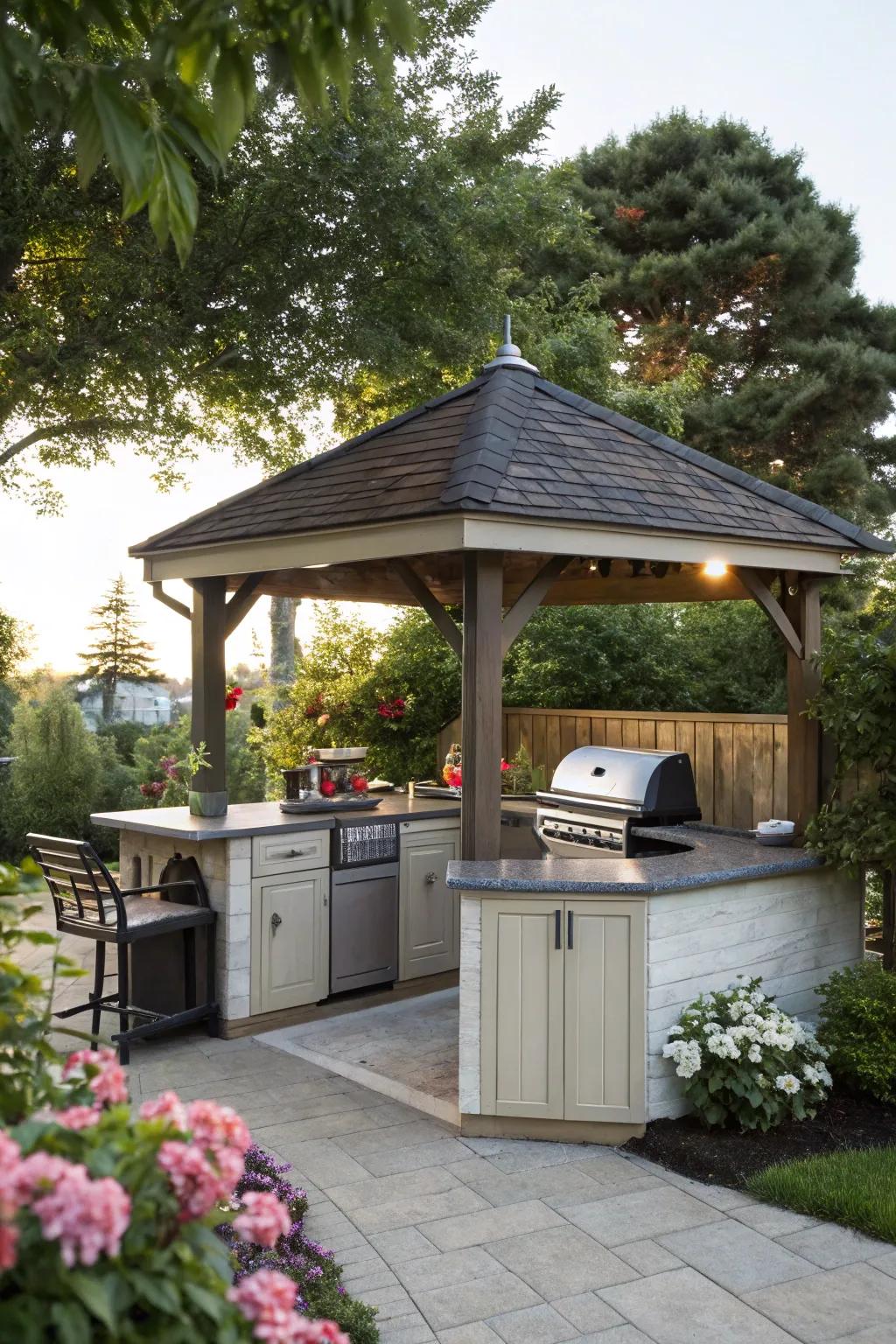 Enhance your pavilion with a functional outdoor kitchenette.