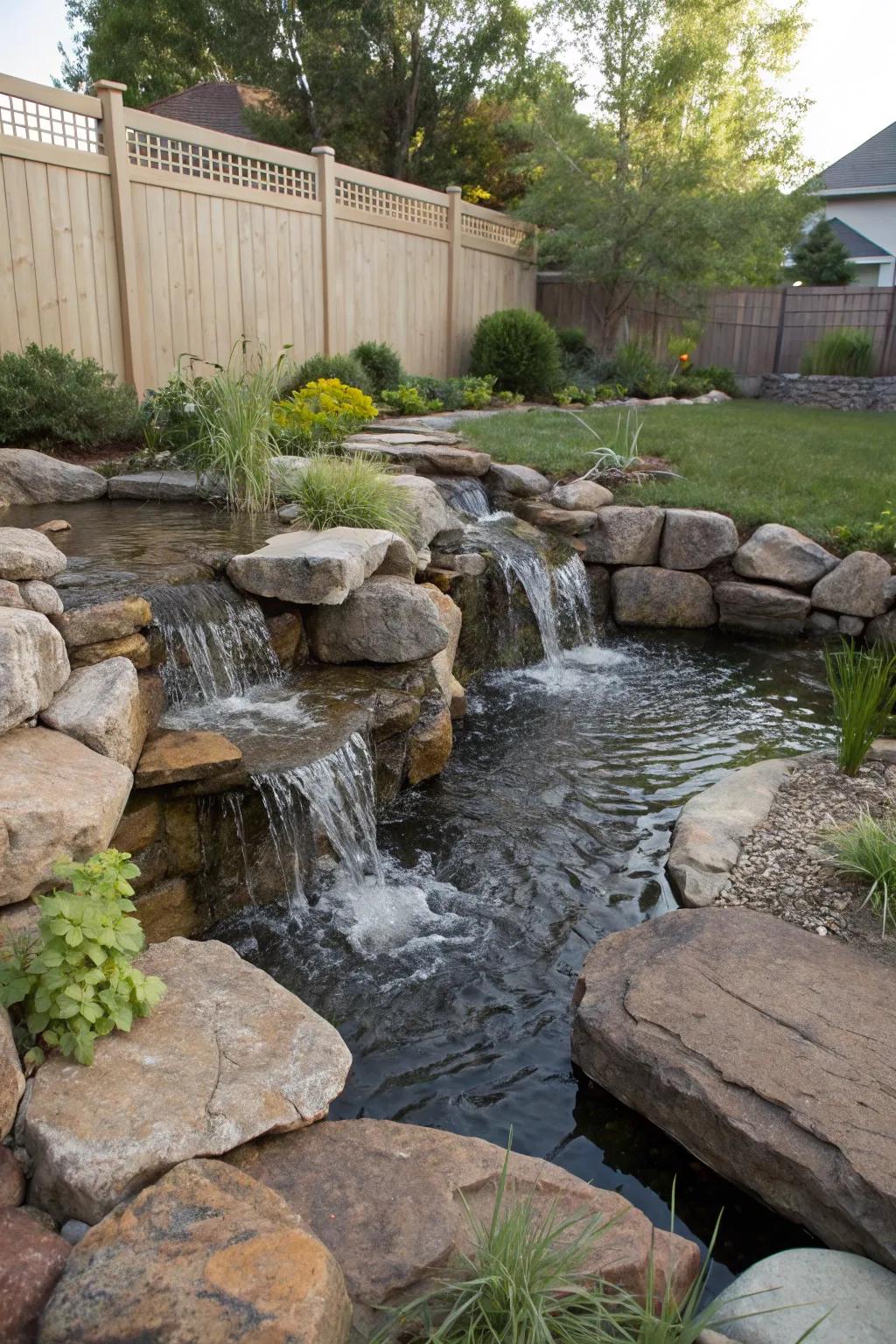 A basinless cascade is a low-maintenance water element that fits smaller spaces.