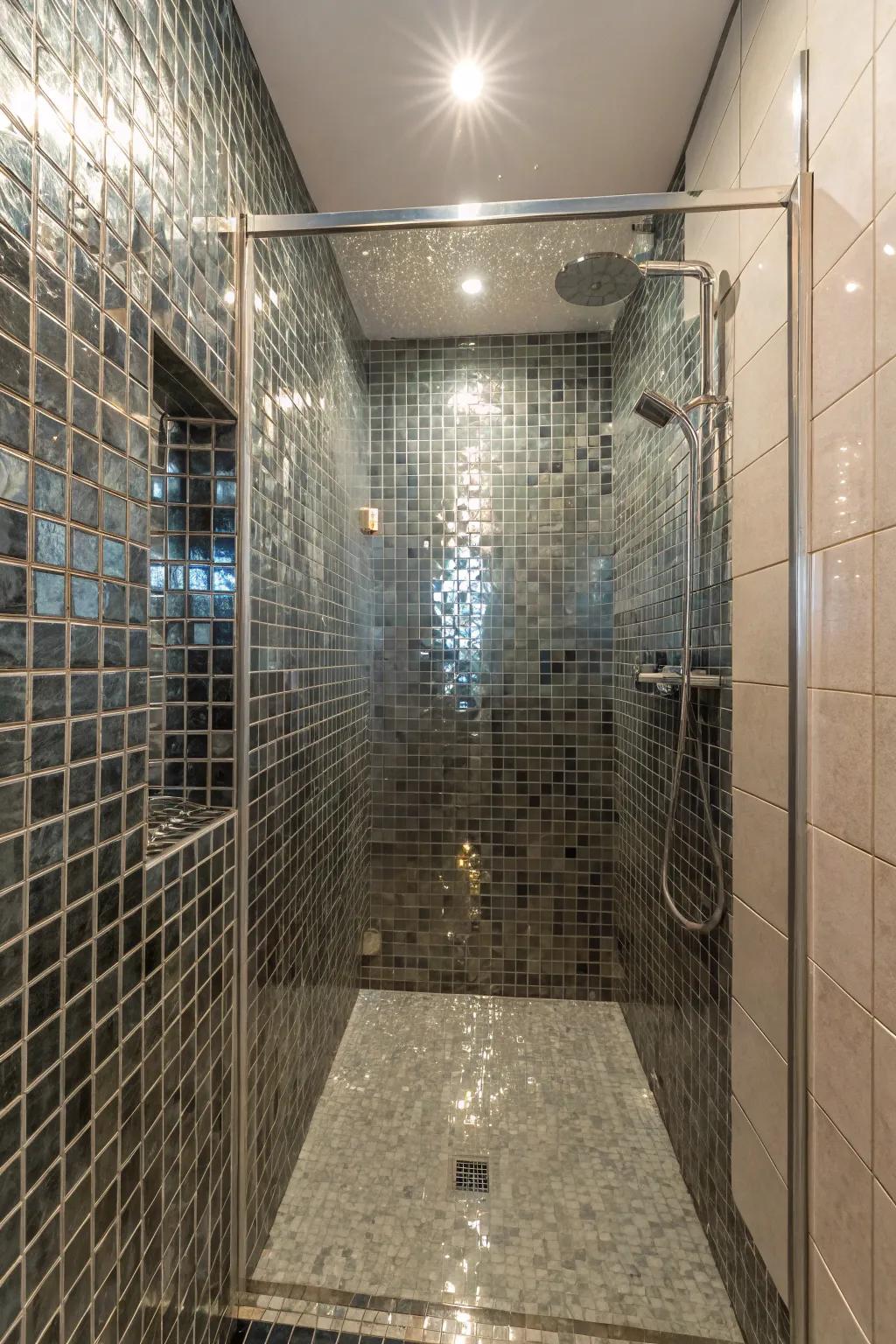 Glass stones enhance both light and space inside smaller showers.