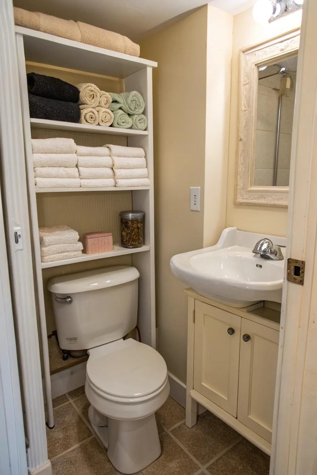 Storage over the toilet really makes good use of wasted space.