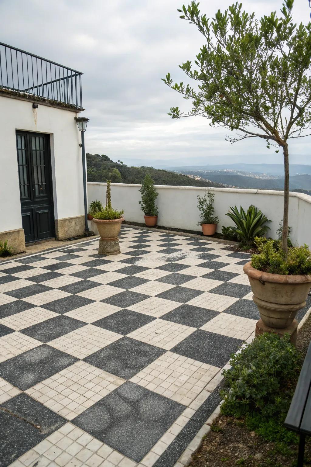 A chessboard pattern delivers a timeless and lively visual.