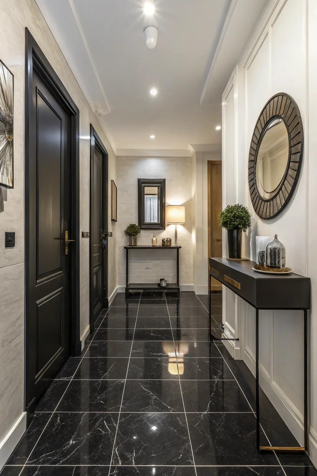 Sophisticated Dark Vitrified Clay Coverings in a Contemporary Entry