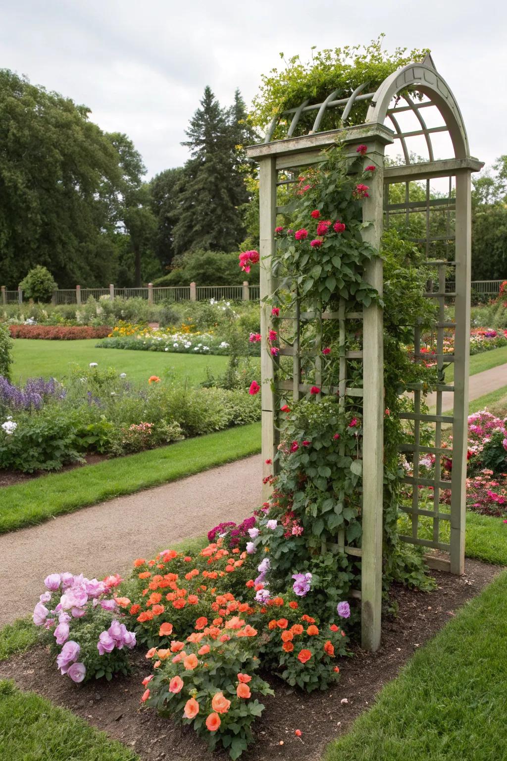 A climbing frame introduces height and appeal, ideal for climbing vegetation.
