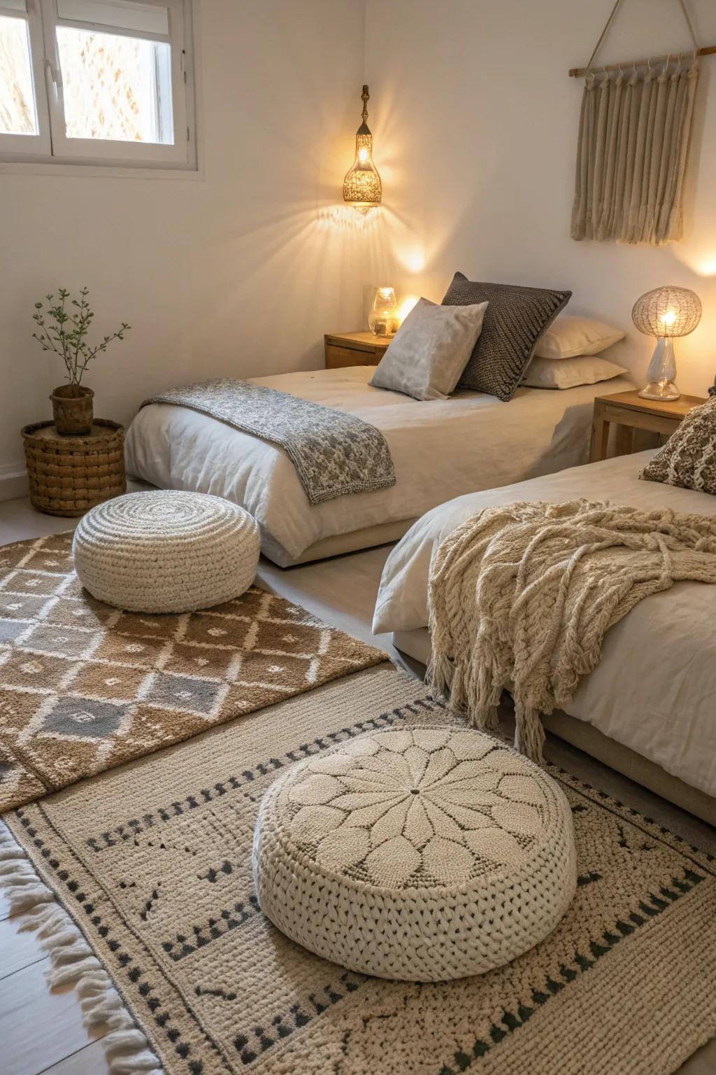 Textured accents enhance warmth and comfort.