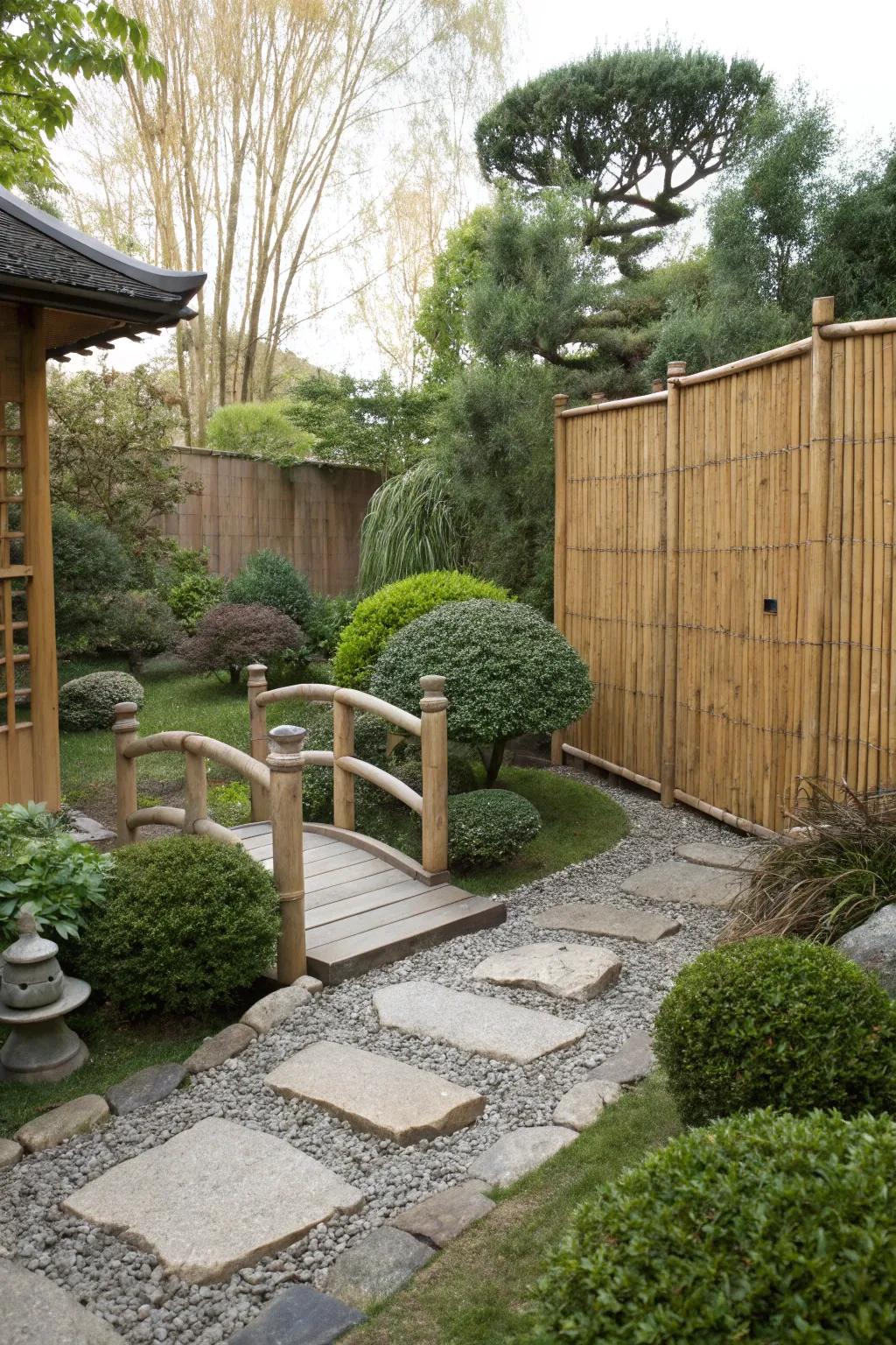 Bamboo partition providing privacy and a hint of the exotic.