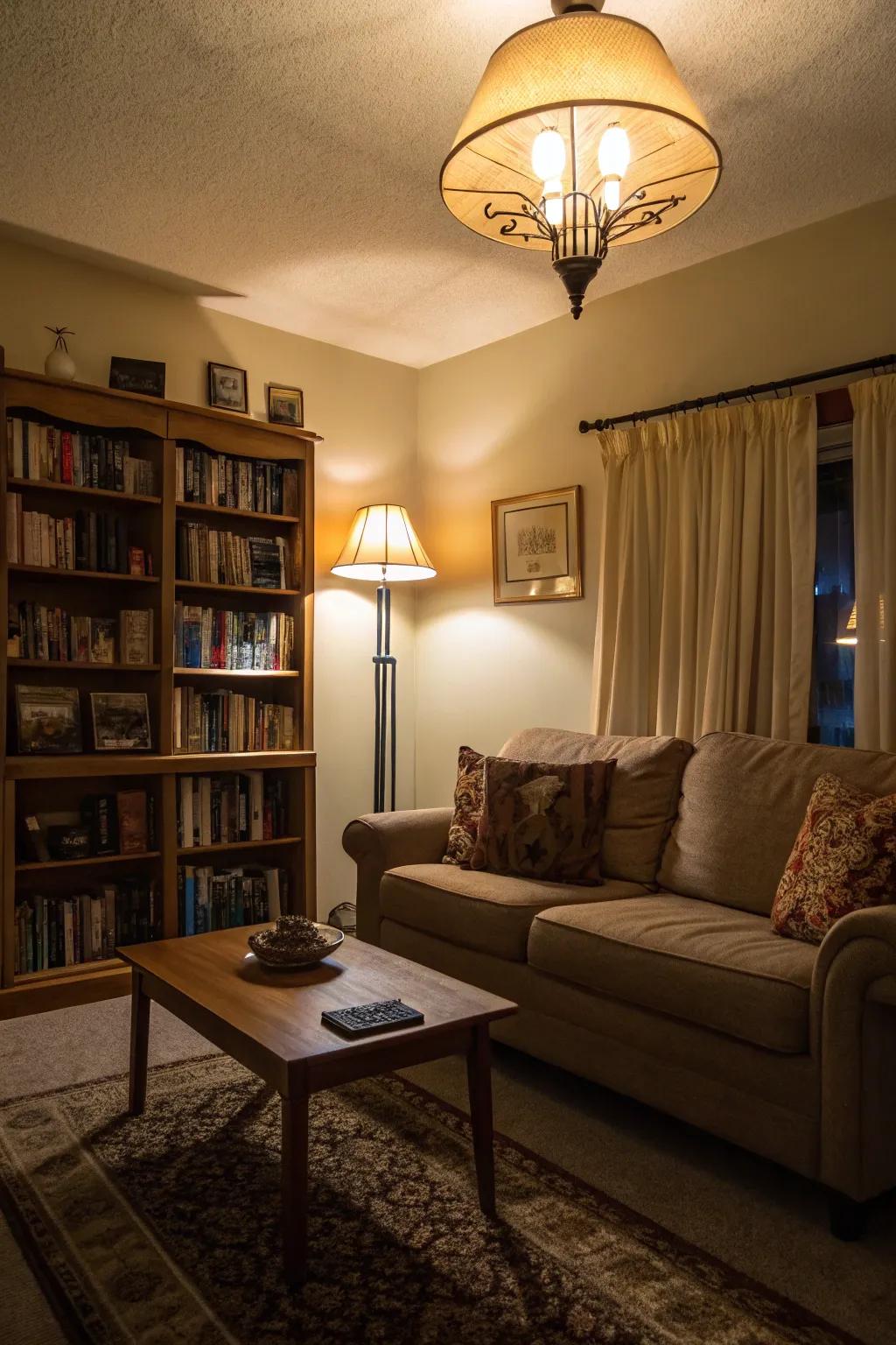 Varied lighting enhances ambiance and comfort.
