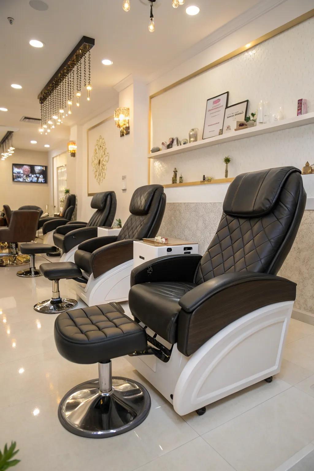 Cozy seating is key for a great nail room experience.