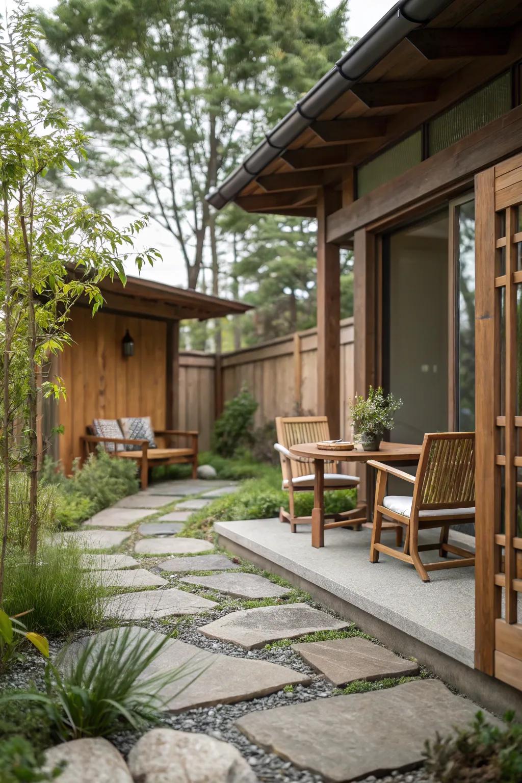 A small patio gracefully integrating authentic materials for a timeless design.