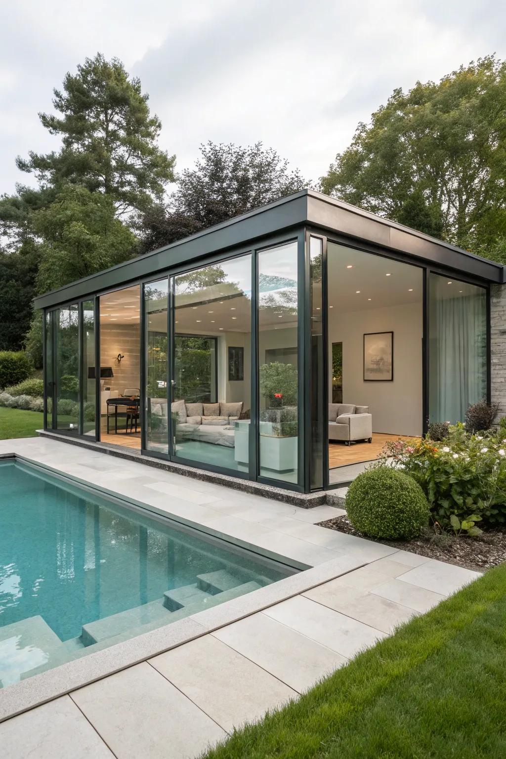 Glass walls maximize the sense of space and light.