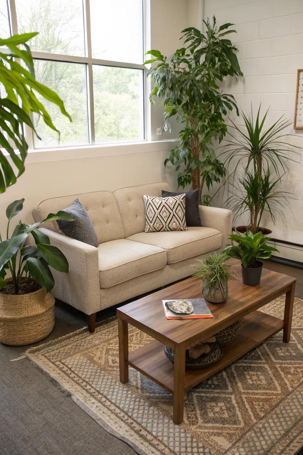 Natural accents such as plants breathe life and vitality into small spaces.