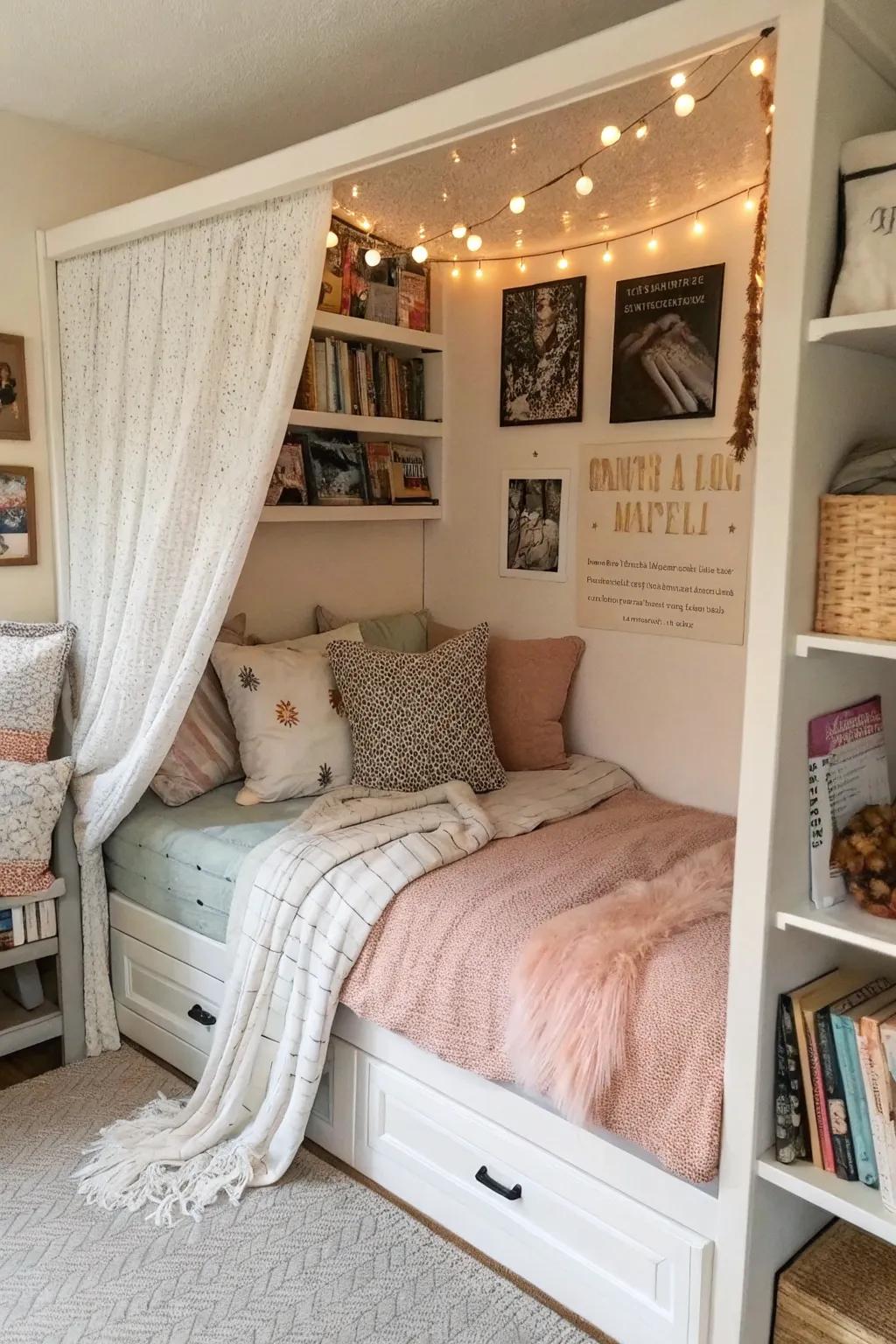 A nook with layers of textures creates a warm and inviting retreat.