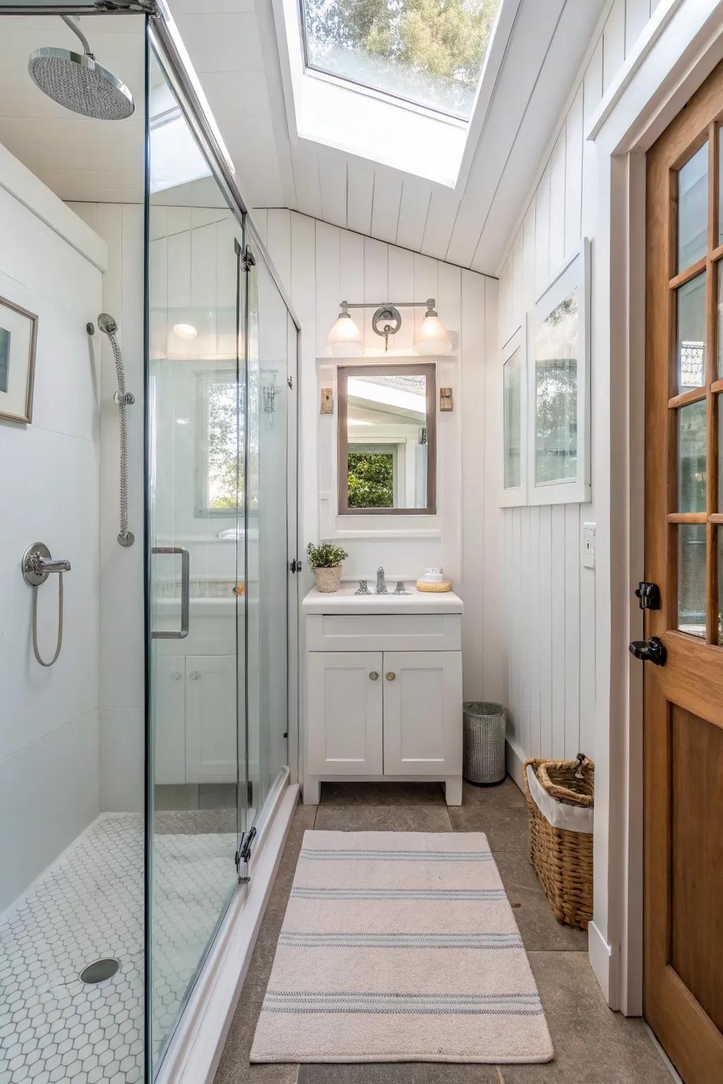 Glass doors maintain a spacious and airy atmosphere.