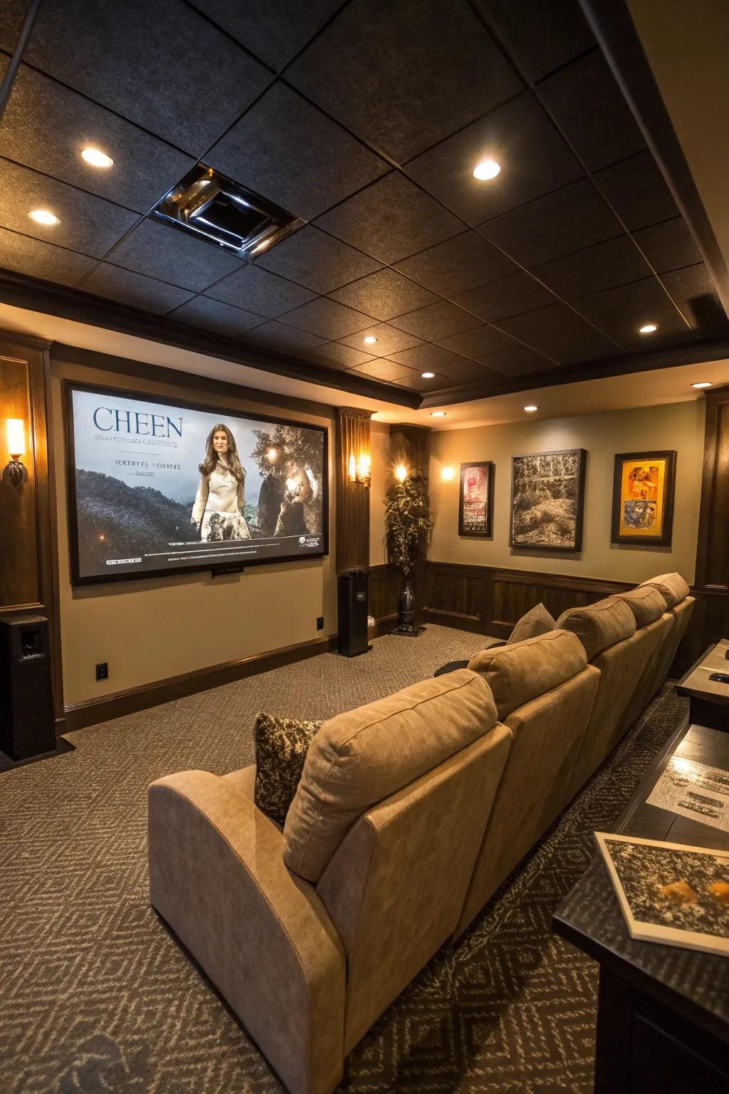 Enjoy movie nights in your personal home cinema within the basement.