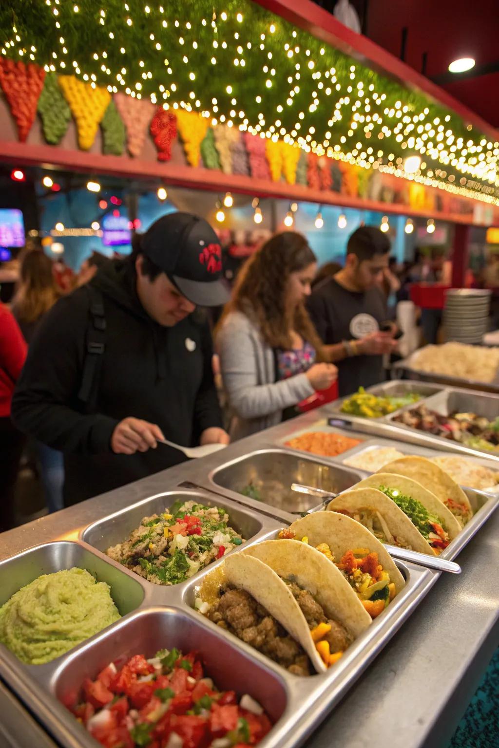 An inviting taco bar ready for attendees to create their flavorful combinations.