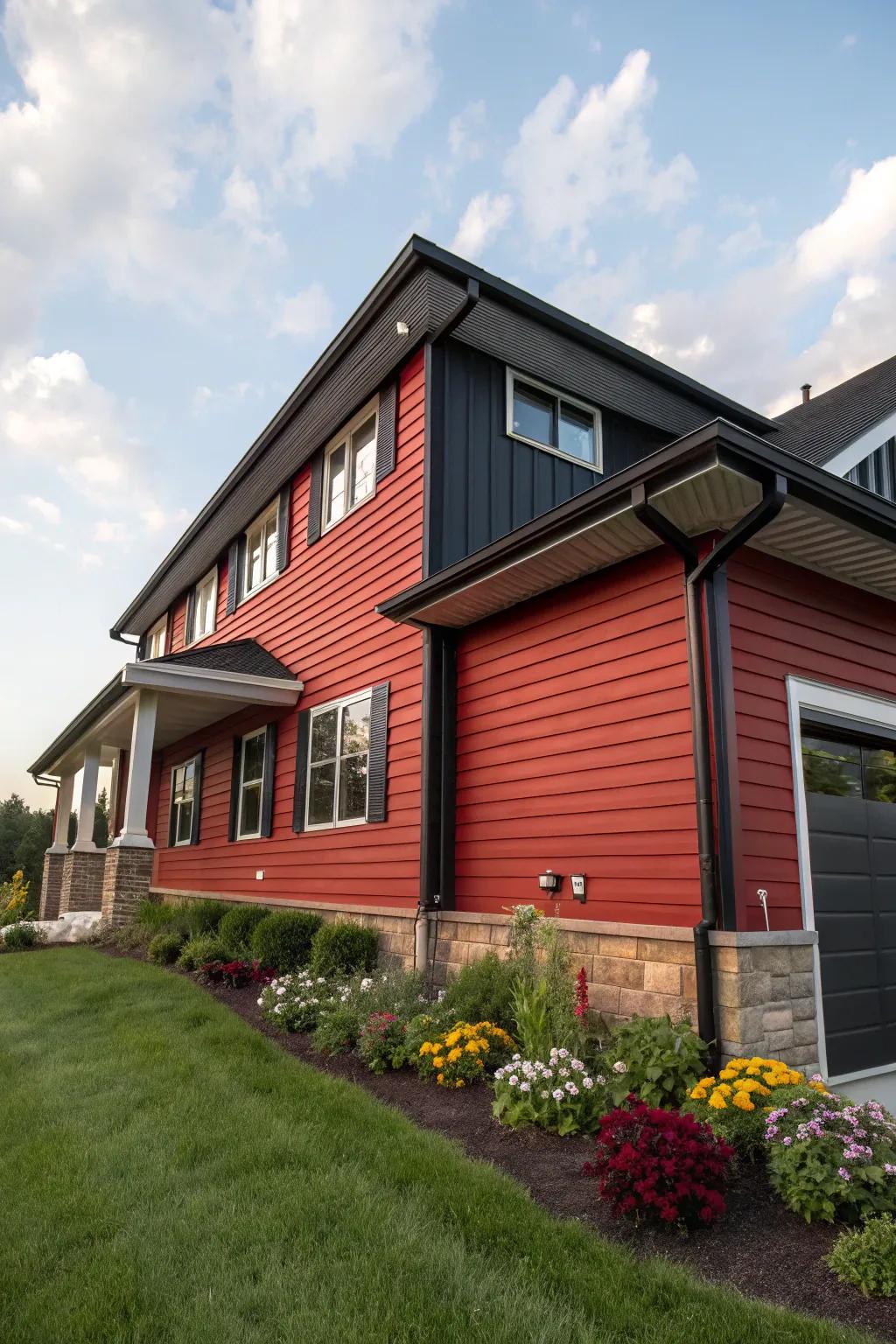 Ruby and onyx create a daring, eye-catching exterior design.