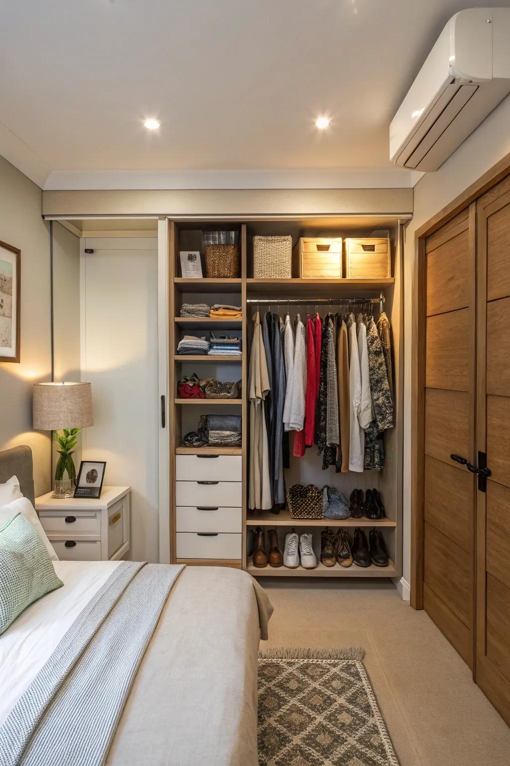 Displayed wardrobes offer space-saving and easy access to your clothing collection.