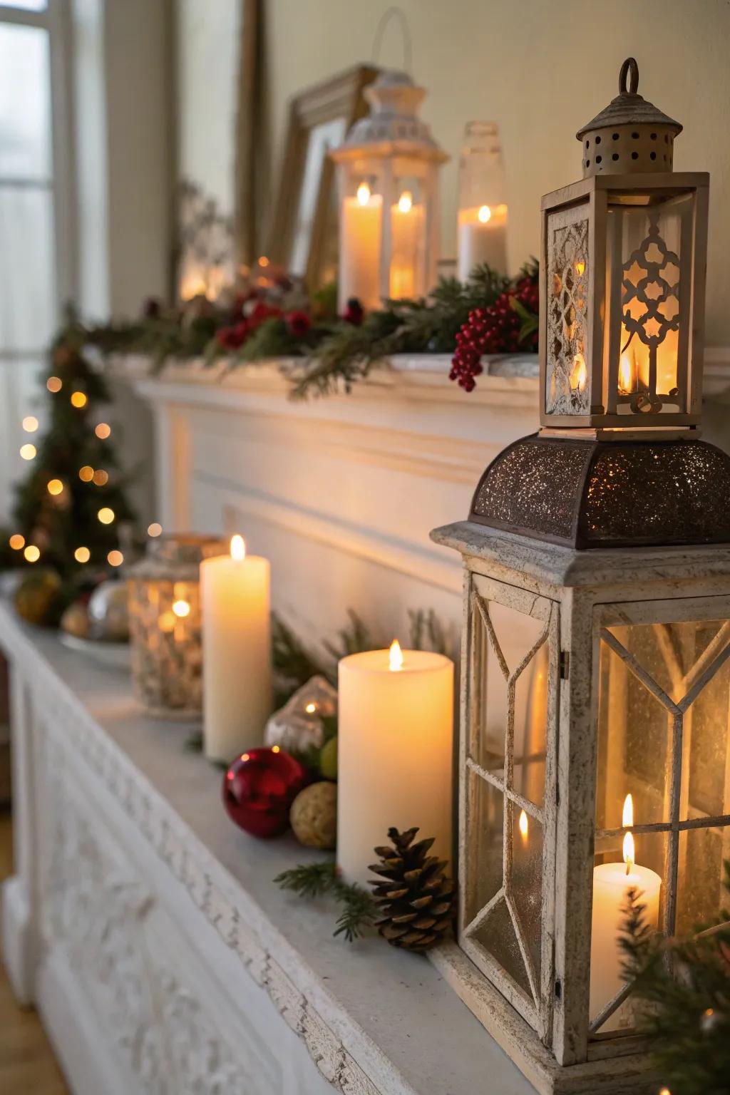 Light sources fashion an appealing ambiance on your mantel.