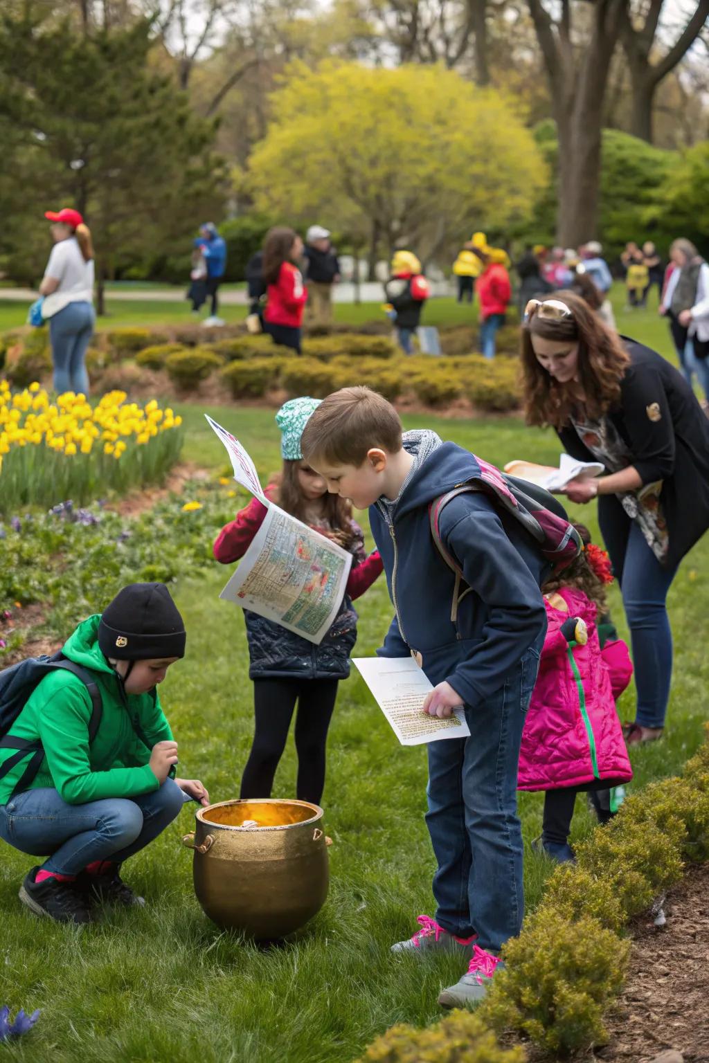 Incorporate thrill using a treasure hunt that leads to a container of gold.