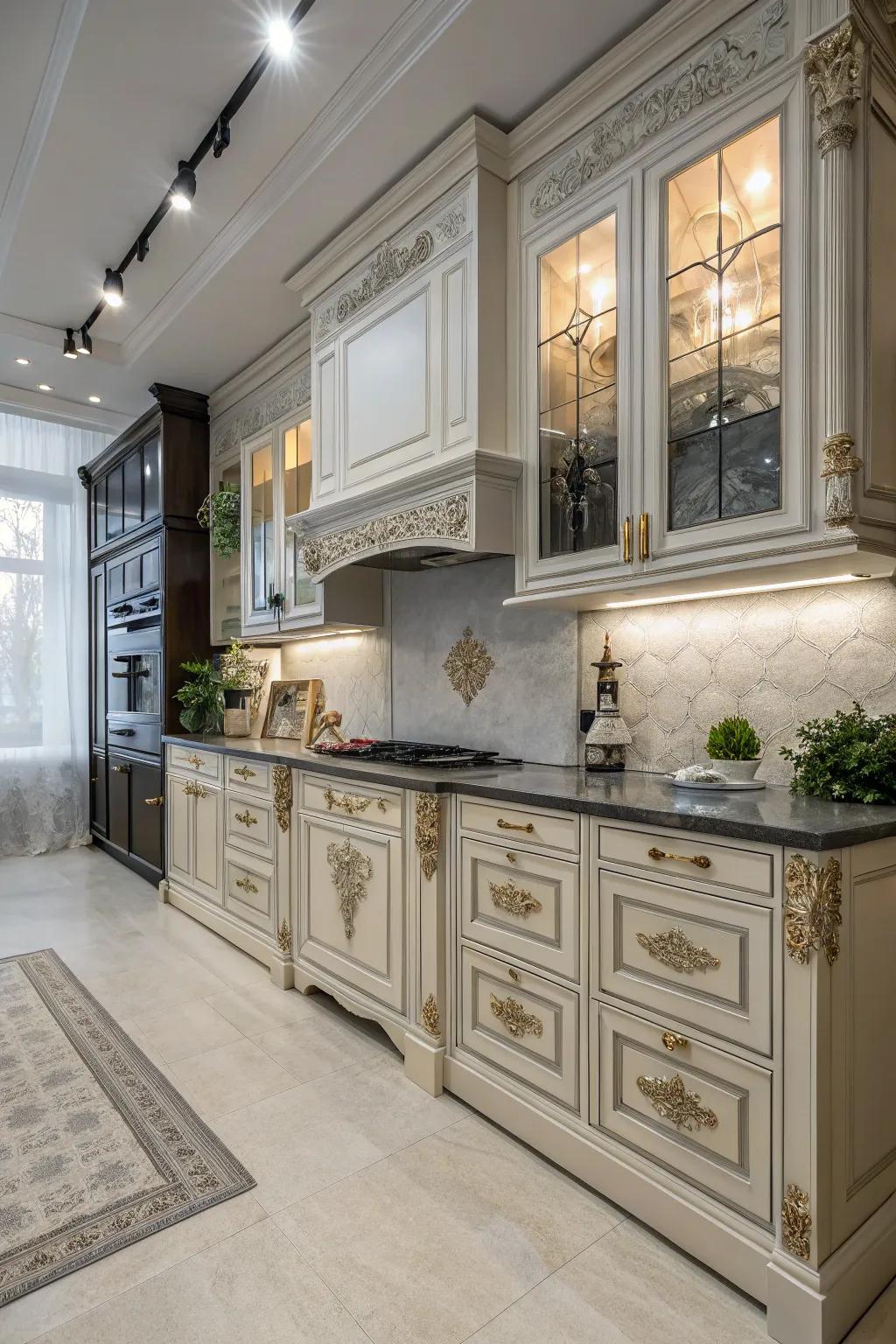 A harmonious mix of sleek and traditional designs creating a distinctive kitchen aesthetic.