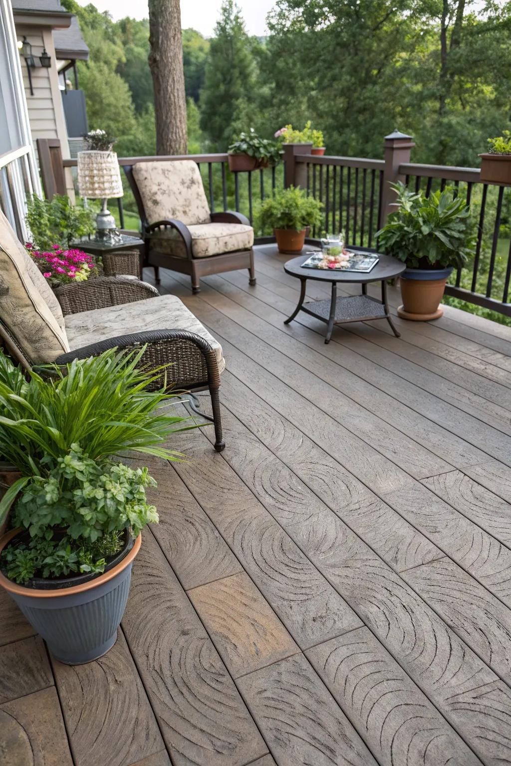 Wood-look concrete offers country charm without the hassle.