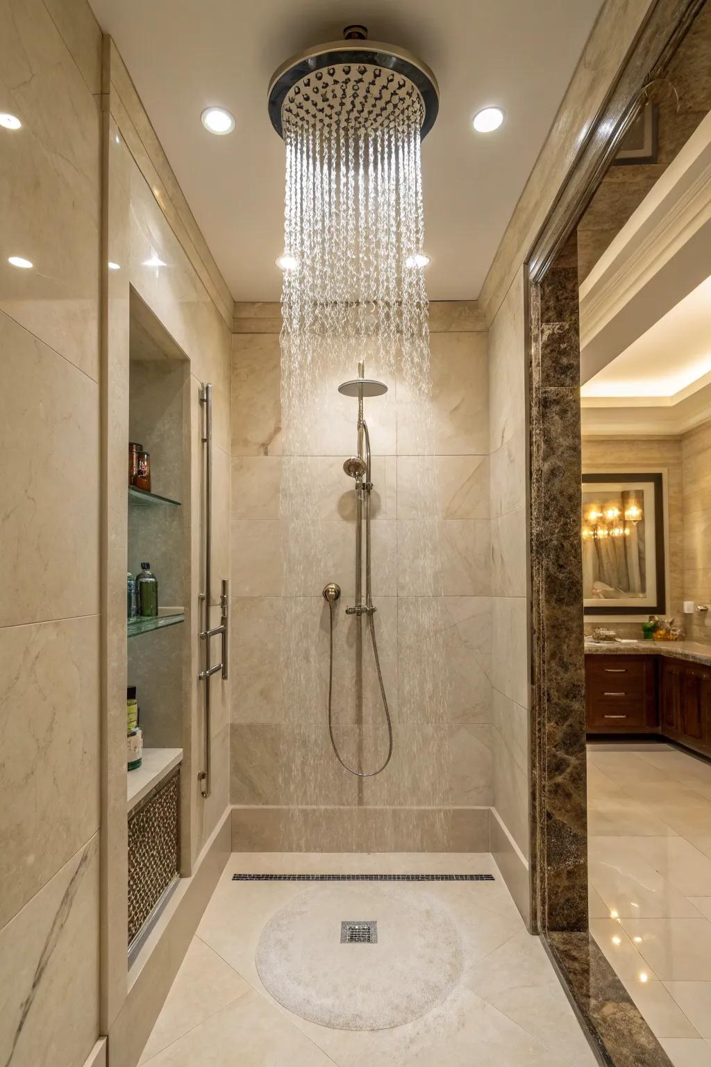Modern fixtures enhance the shower experience.