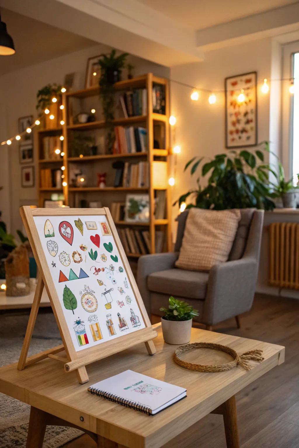 Highlight special decals on a charming easel.