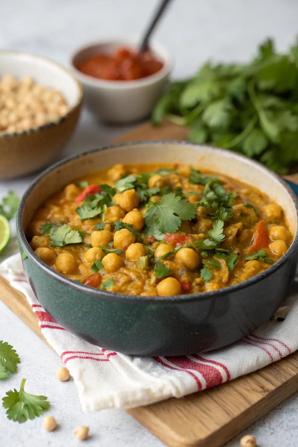 Coconut curry chickpeas, exotic and creamy.