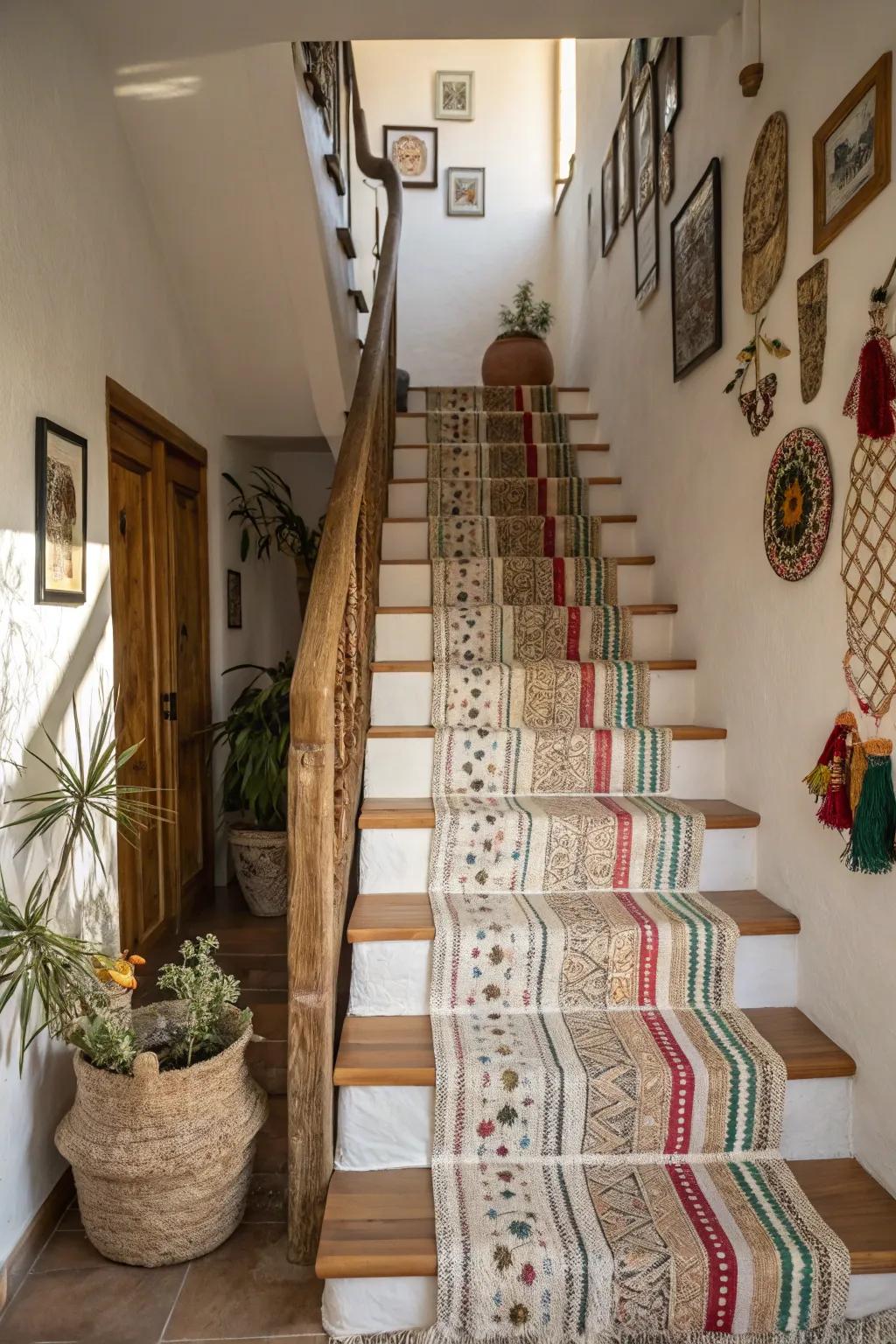 An eclectic mix of stripes creates a bold and unique staircase.