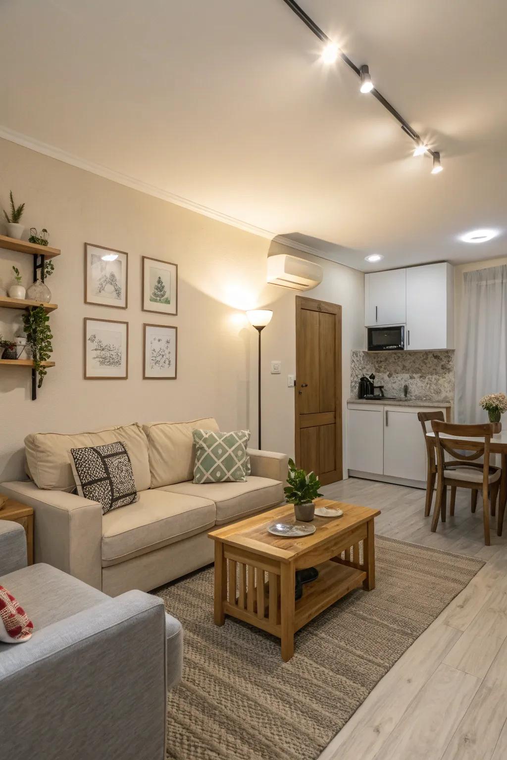 Neutral colors enhance the sense of space in a studio.