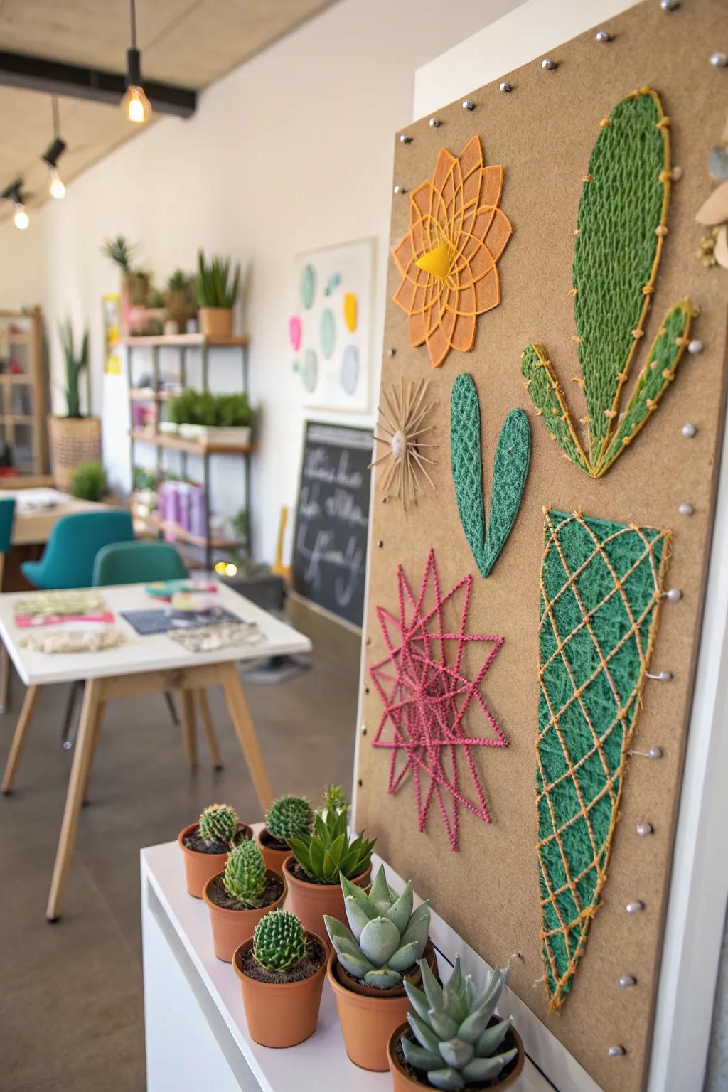 String art combined with succulents for a customized feel.