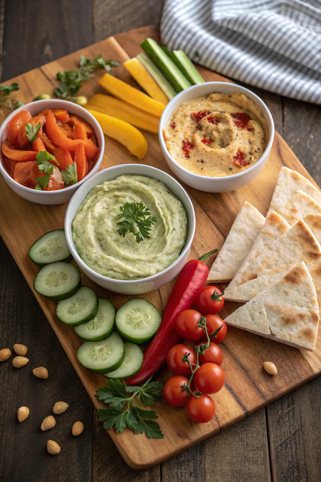 A selection of tasty dips and spreads for guests to enjoy.