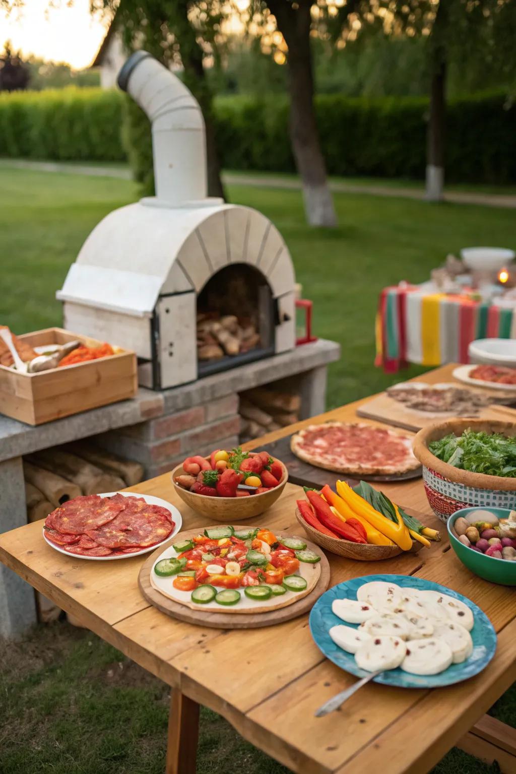 A fun al fresco pizza party using fresh ingredients.
