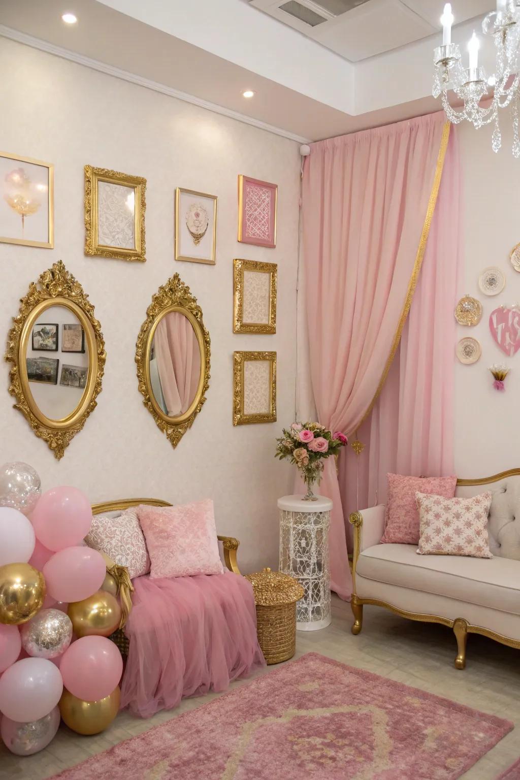 A consistent color scheme unifies the room's ornamental elements.